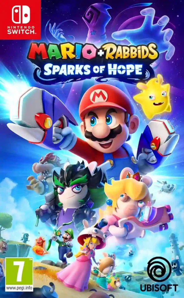 Únete a Mario, Luigi, Princesa Peach, Rabbid Peach, y más en Mario + Rabbids: Sparks of Hope Gold Edition para Nintendo Switch. Explora planetas, derrota entidades malignas, y completa misiones. La Gold Edition incluye el pase de temporada, contenido descargable, y aspectos exclusivos para tu equipo