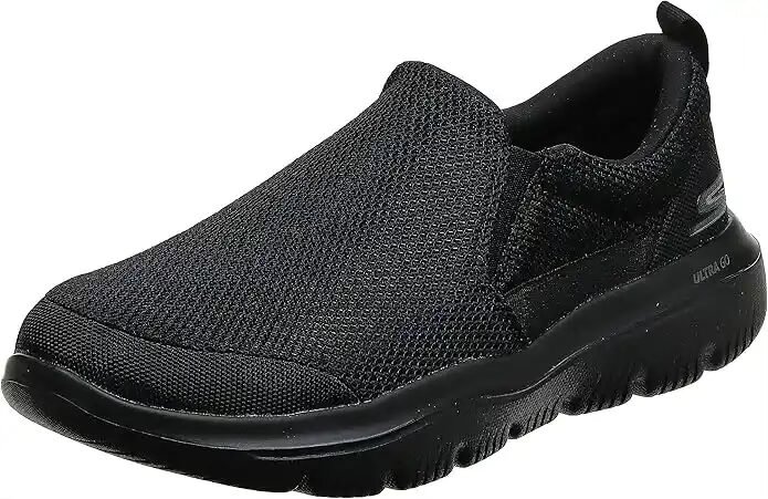 Skechers Go Walk Evolution Ultra Impeccable: Zapatillas sin cordones para hombre con amortiguación Ultra Go y plantilla Goga Mat. Ofrecen comodidad, ligereza y soporte con pilares Ultra de alto rebote. Diseño lavable a máquina, ideal para caminatas, running y uso diario. Estilo, confort y durabilidad en cada paso
